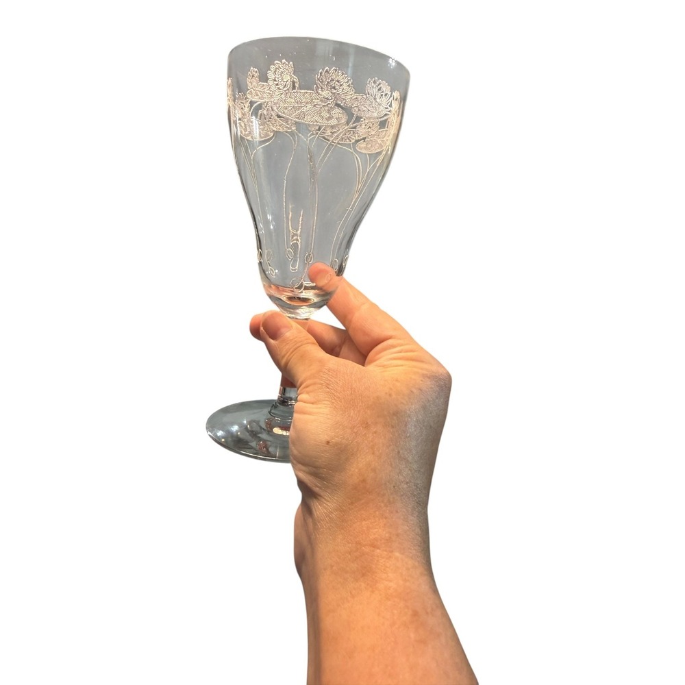 Morgantown Victoria Stem 300 Lily Pad Etched Water Goblet Vintage Glassware